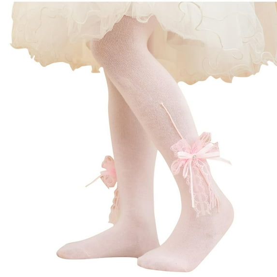 ZACPNCV Toddler Girls Knit Tights with Bow Seamless Mesh Leggings Stockings Cotton Pantyhose Pink 3-4 Years