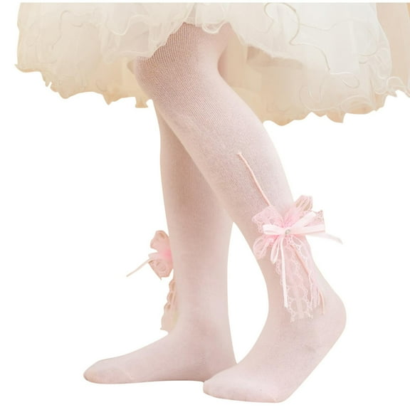 ZACPNCV Toddler Girls Knit Tights with Bow Seamless Mesh Leggings Stockings Cotton Pantyhose Pink 7-8 Years