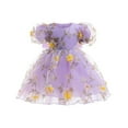 thumbnail image 1 of ZACPNCV Toddler Girls Puff Sleeve Tulle Dress Princess Dress Crewneck Mesh Ruffle Dress Solid Flower Wedding Formal Dresses Purple 4-5 Years, 1 of 3