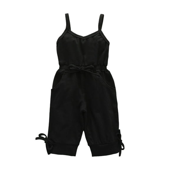 ZACPNCV Toddler Girls Strap Sleeveless Romper Jumpsuit Bodysuit Shorts Overalls Solid Color Summer Outfits Set Black 3-4 Years