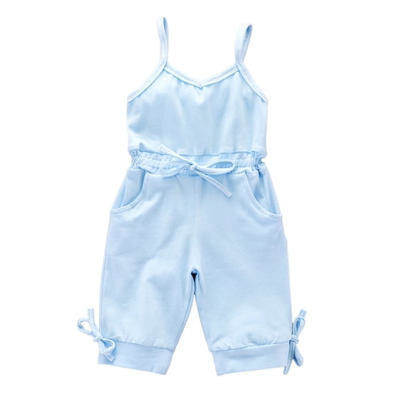 ZACPNCV Toddler Girls Strap Sleeveless Romper Jumpsuit Bodysuit Shorts Overalls Solid Color Summer Outfits Set Light Blue 1-2 Years