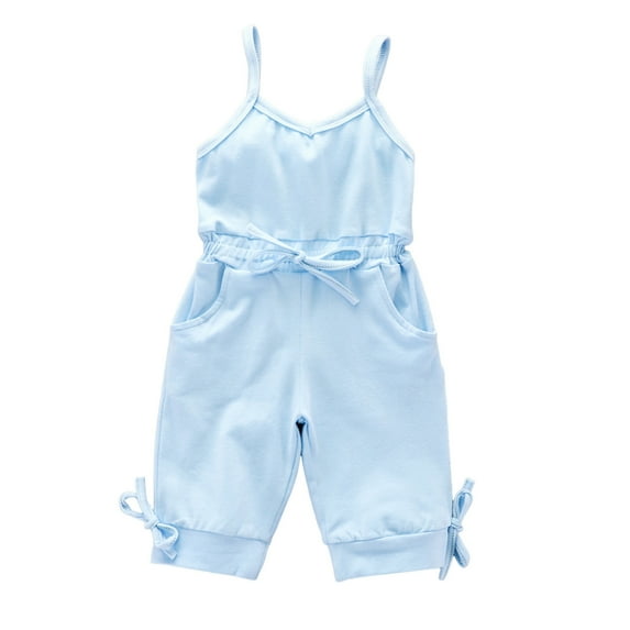 ZACPNCV Toddler Girls Strap Sleeveless Romper Jumpsuit Bodysuit Shorts Overalls Solid Color Summer Outfits Set Light Blue 2-3 Years