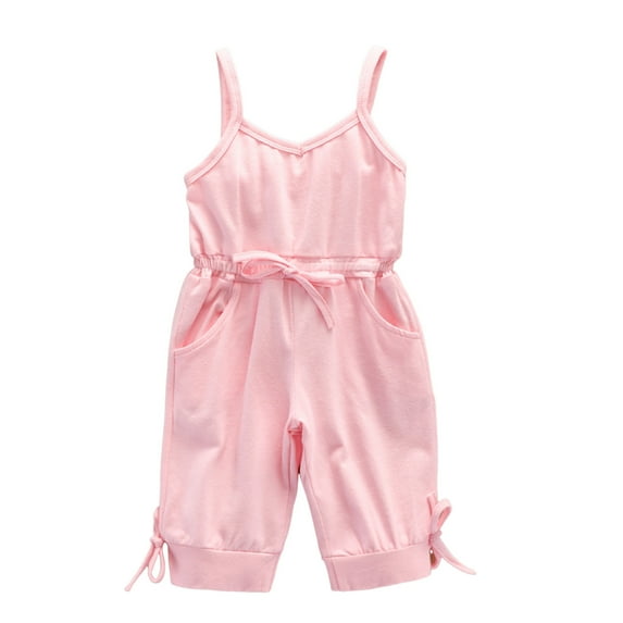 ZACPNCV Toddler Girls Strap Sleeveless Romper Jumpsuit Bodysuit Shorts Overalls Solid Color Summer Outfits Set Pink 2-3 Years