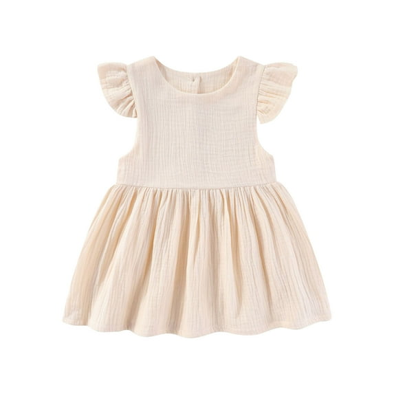 ZACPNCV Toddler Girls Vintage Party Dress Ruffled Sleeve A-Line Tulle Flower Girls Dresses for Wedding Birthday Beige 6-12 Months