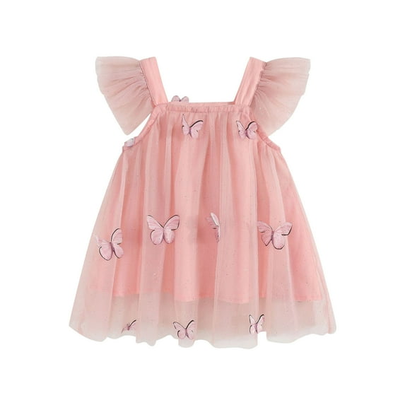 ZACPNCV Toddler Girls Vintage Party Dress Ruffled Sleeve A-Line Tulle Flower Girls Dresses for Wedding Birthday Pink 2-3 Years