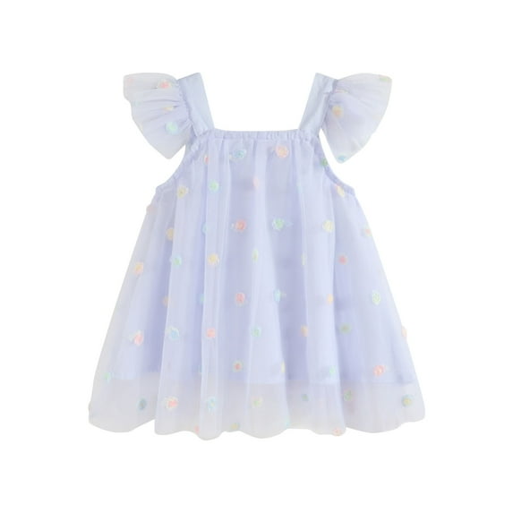 ZACPNCV Toddler Girls Vintage Party Dress Ruffled Sleeve A-Line Tulle Flower Girls Dresses for Wedding Birthday Purple 5-6 Years