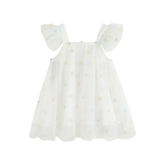 ZACPNCV Toddler Girls Vintage Party Dress Ruffled Sleeve A-Line Tulle Flower Girls Dresses for Wedding Birthday White 12-24 Months