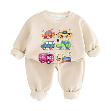 ZACPNCV Toddler Infant Baby Boys Sets Fall Clothes Long Sleeve Shirts Tops and Pants Farm Tractor Outfits Winter Clothing Sets White 18-24 Months