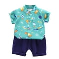 thumbnail image 1 of ZACPNCV Toddler Infant Baby Boys Shorts Set Short Sleeve Printed Button Down Tops + Shorts Sets Summer Clothes Outfits Green 5-6 Years, 1 of 4