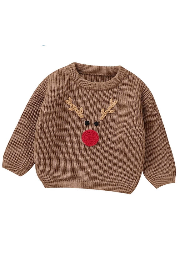 Toddler Infant Baby Christmas Hand-crocheted Embroidered Knitted Tops For Boys And Girls Baby Sweaters Khaki