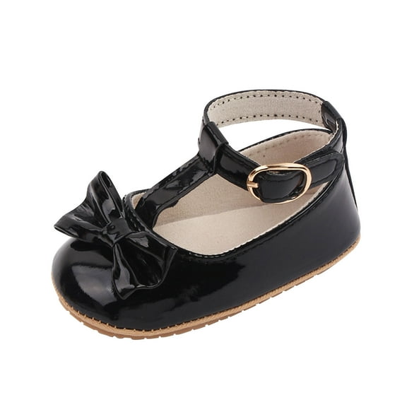 Meresysid Toddler Infant Kids Newborn Summer New Baby Everything Casual Breathable Cute Bow Buckle Rubber Sole Non-slip Soft Soled Baby Leather Shoes Black