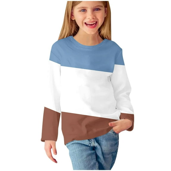 Meresysid Toddler Kids Boys Girls Crew Neck T Shirts Fall Loose Fit Floral Print Long Sleeve T-Shirt Tops Pullover Blue