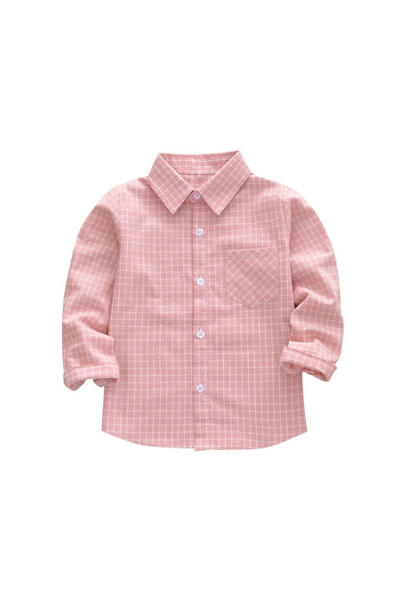 Toddler Kids Boys Girls Flannel Shirt Jacket Plaid Long Sleeve Lapel Button Down Shacket Baby Fall Christmas Coat Pink