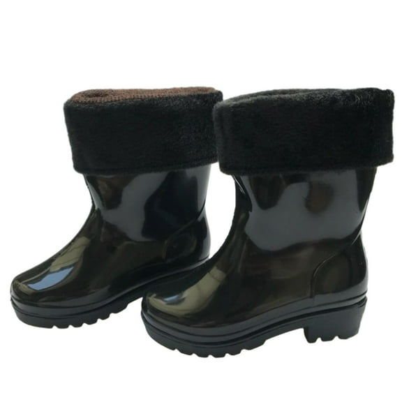 Meresysid Toddler Kids Boys Shoes Rain Bootsd With Fleece Water Boots Children Unisex Rain Shoes Soft Rubber Boots Non Slip Black