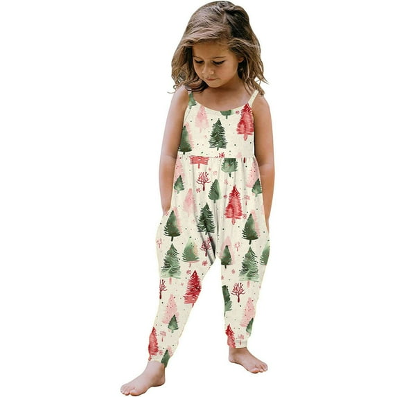 ZACPNCV Toddler Kids Girls Comfort Cute Christmas Print Suspenders Leisure Jumpsuit Multicolor