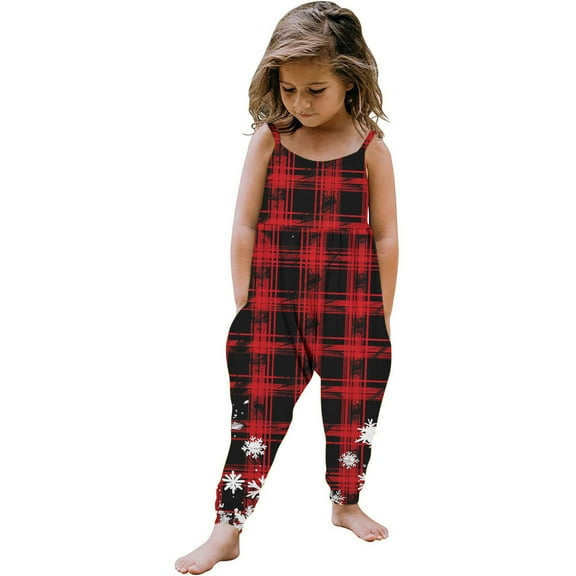 ZACPNCV Toddler Kids Girls Comfort Cute Christmas Print Suspenders Leisure Jumpsuit Red