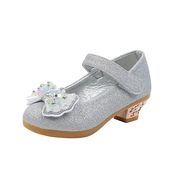 Meresysid Toddler Kids Girls High Heels Leather Piano Performance Crystal Dress Fashion Model Walk Show Princess Shoes Silver
