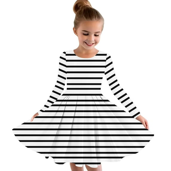 Meresysid Toddler Kids Girls Long Sleeve Stretchy Dress A Line Twirly Skater School Recital Dress Black