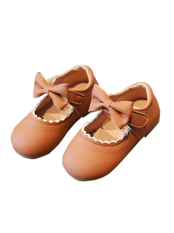 Toddler Kids Girls Spring New Soft Soled Shoes Baby Walking Shoes Bow Princess Small Leather Shoes Brown