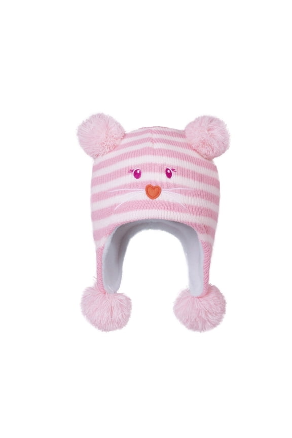 Toddler Kids Infant Winter Hat,Earflap Knit Warm Cap Fleece Lined Beanie for Baby Boys Girls Pink