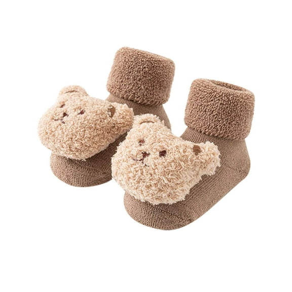 ZACPNCV Toddler Newborn Baby Socks Winter Warm Fleece Lined Non Slip Knitted Floor Socks Xmas Gifts Khaki 1-3 Years