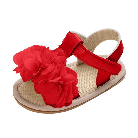 Meresysid Toddler Newborn Kids Infant Summer New Rose Shoes Baby Walking Shoes Flat Soft Soled Sandals Red