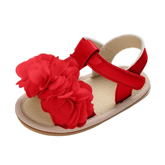 Meresysid Toddler Newborn Kids Infant Summer New Rose Shoes Baby Walking Shoes Flat Soft Soled Sandals Red