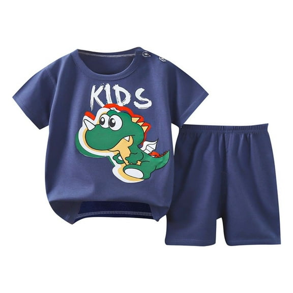 ZACPNCV Toddler Pajamas Boys Girls Kids Cool Short Summer 0-6Y Snug Fit PJS Dinosaur Printed 2PC Set Summer Sleepwear Clothes Set Blue 12-24 Months