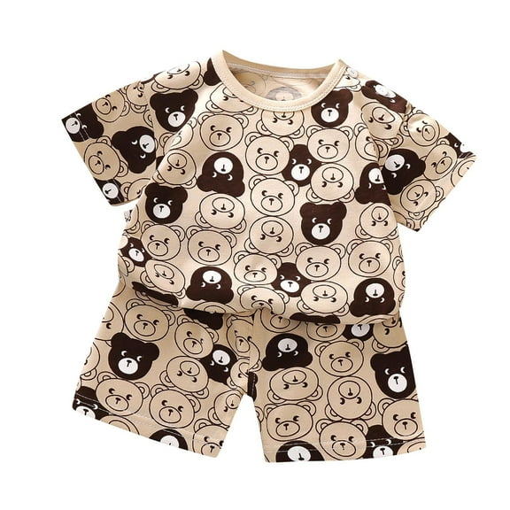 ZACPNCV Toddler Pajamas Set Animals Printed Boys Girls Kids Cool Tops   Shorts Elastic Waist Summer 0-6Y Snug Fit PJS Set 2PCS Outfits Khaki 2-3 Years