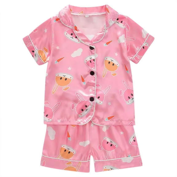 ZACPNCV Toddler Shorts Sets Kids Girls Spring Summer Cartoon Print Short Sleeve Sleepwear Outfits Pajamas Clothes Multicolor 7-8 Years