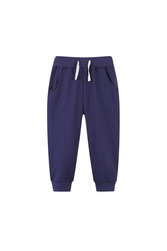 Unisex Girls Boys Cotton Jogger Pants Casual Soild Color Drawstring Leggings Sweatpants Navy
