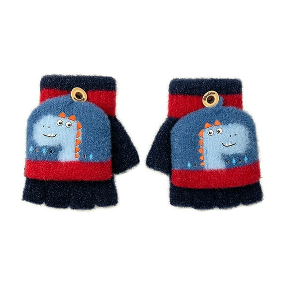 ZACPNCV Unisex Warm Soft Winter Knit Gloves for Kids Boys Girls Glove with Dinosaur Print Red 5-7 Years