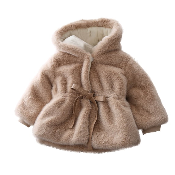 ZACPNCV Winter Jacket for Kids Long Sleeves Crewneck Coat Long Sleeved Bottom Plush Khaki 3-4 Years
