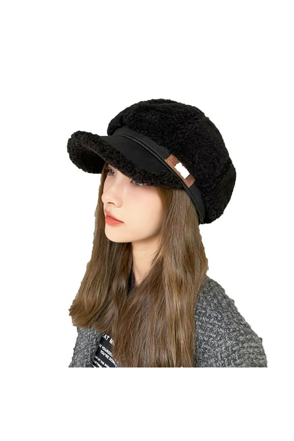 Women Autumn and Winter Ear Warm Hats Baseball Wool Ball Cap and Fleece Animals Tongue Knitted Hats Black