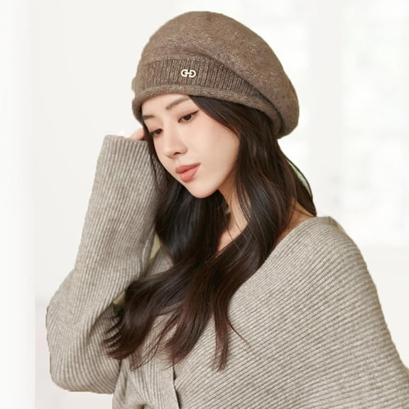 Lovskoo Women Beret Hat French Wool Beret Beanie Cap Classic Solid Color Autumn Winter Hats Coffee