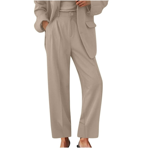 ZACPNCV Women' Fashionable High-end Elegant Commuting High Waistband Pocket Suit Pants Khaki