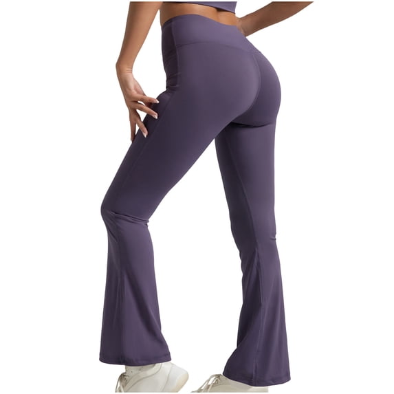 Meresysid Women Flare Yoga Pants Flare Leggings High Waisted Tummy Control Workout Casual Workout Pants Purple M