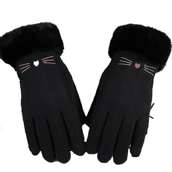 ZACPNCV Women Reflective Zipper Gloves Plush Thick Warm Windproof Cycling Driving Electric Car Skiing Outdoor Gloves Black