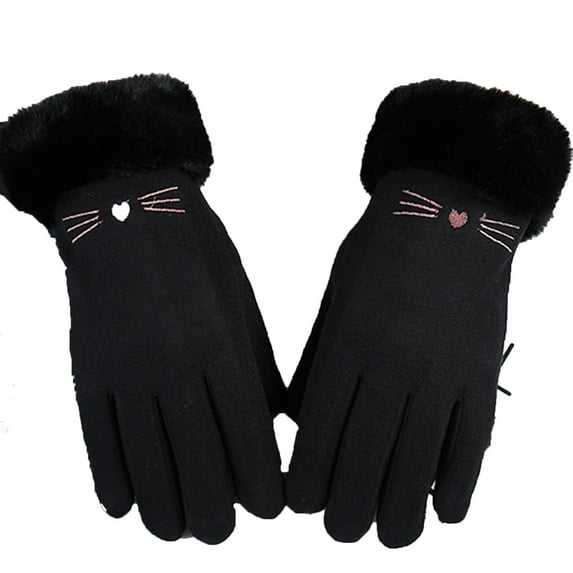 ZACPNCV Women Reflective Zipper Gloves Plush Thick Warm Windproof Cycling Driving Electric Car Skiing Outdoor Gloves Black