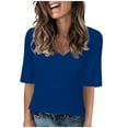 thumbnail image 1 of Meresysid Women Short Sleeve Tops 3/4 Sleeves Solid Color Square Neck Comfortable T-shirt Casual Loose Summer Tops Blue, 1 of 6