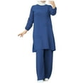 thumbnail image 1 of ZACPNCV Women Spring Solid Color Muslim Solid Color Long Sleeve Shirt Coat Wide Leg Trousers Casual Suit Blue, 1 of 1