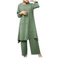 thumbnail image 1 of ZACPNCV Women Spring Solid Color Muslim Solid Color Long Sleeve Shirt Coat Wide Leg Trousers Casual Suit Green, 1 of 1