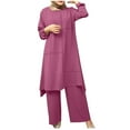 thumbnail image 1 of ZACPNCV Women Spring Solid Color Muslim Solid Color Long Sleeve Shirt Coat Wide Leg Trousers Casual Suit Pink, 1 of 8