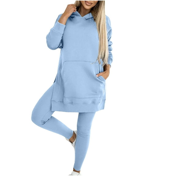 ZACPNCV Women Sweat Suit Hoodie And Leggings Casual And Comfortable Sweatshirt 2 Piece Suit Blue