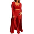 thumbnail image 1 of ZACPNCV Women's 3 Piece Casual Loose Long Sleeved Open Top Sleeveless Top Wide Leg Pants Sports Suit Red, 1 of 6