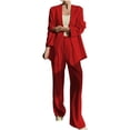thumbnail image 1 of ZACPNCV Women's Casual Lattice Color Suit Long Sleeve Blazer and Long Pants Two-piece Set Red, 1 of 6