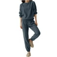 thumbnail image 1 of ZACPNCV Women's Fall/winter Plus Fleece Thickened Solid Color Casual Sports Hoodie Corset Long Sleeve Round Neck Top/shirt Set Navy, 1 of 6