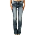 thumbnail image 1 of ZACPNCV Women's Embroidered Pocket Low Rise Skinny Denim Pants Navy, 1 of 9