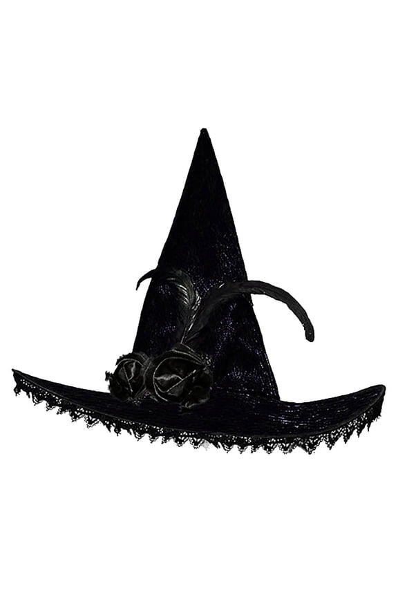 Women's Halloween Purple Lace Composite Lace Witch Hat New Purple Rose Feather Witch Party Hat Black