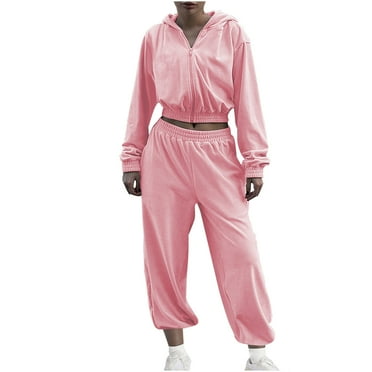 ZACPNCV Women's Long Sleeve Hooded Cardigan Elastic Pants Two-Piece Set Pink